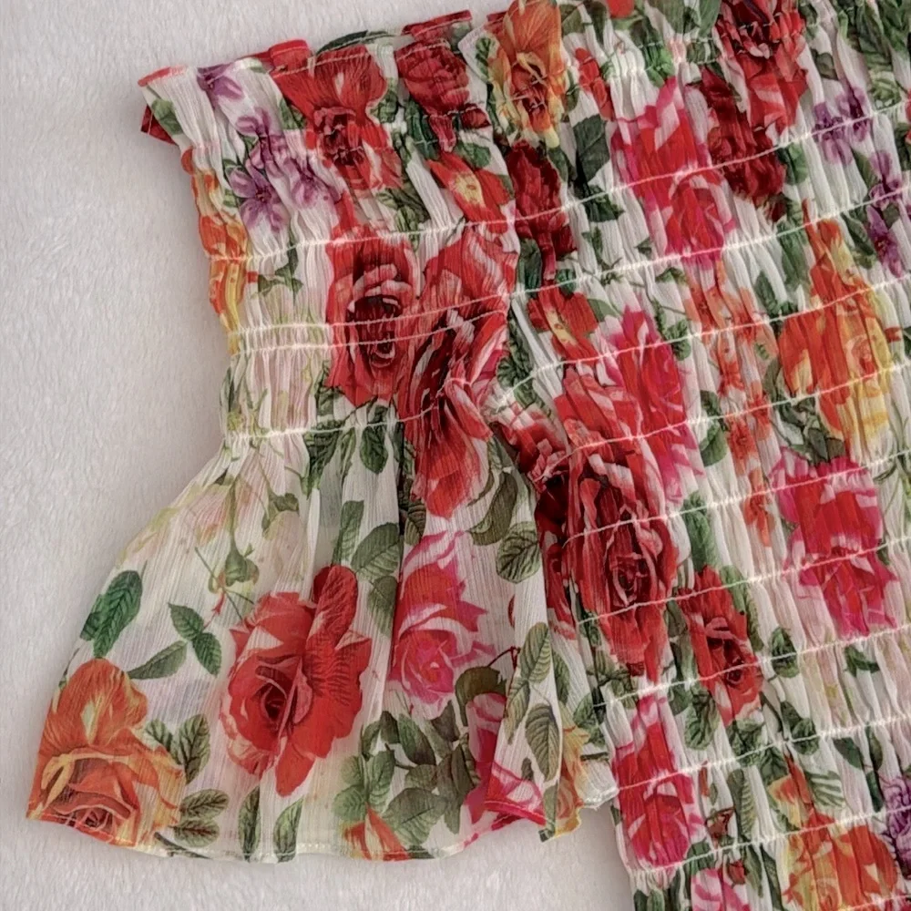 L'Agence | Bexley Off Shoulder Smocked Floral Top White Multi Garden Floral (XS) - Picture 3 of 15